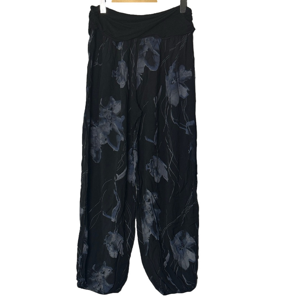 Beyond Capri Silk Floral Black Women's Leisure Yoga Boho Pants